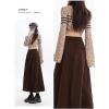 imageIDEASLANXUN Womens Fall Winter Corduroy Skirt High Elastic Waisted Aline Pleated Long Maxi SkirtCoffee
