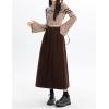 imageIDEASLANXUN Womens Fall Winter Corduroy Skirt High Elastic Waisted Aline Pleated Long Maxi SkirtCoffee