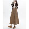 imageIDEASLANXUN Womens Fall Winter Corduroy Skirt High Elastic Waisted Aline Pleated Long Maxi SkirtKhaki