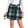 imageIDEALSANXUN Womens Plaid Mini Skirts Fall Winter High Waisted A Line SkirtGreen