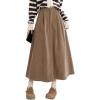 imageIDEASLANXUN Womens Fall Winter Corduroy Skirt High Elastic Waisted Aline Pleated Long Maxi SkirtKhaki