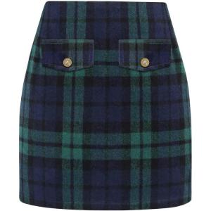 imageIDEALSANXUN Women Plaid Mini Skirts Trendy High Waisted Bodycon Pencil Wool Short SkirtsGreen