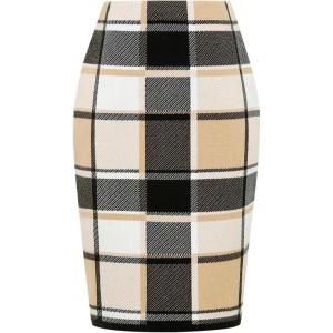 imageIDEALSANXUN Womens Knee Length Plaid Skirt Fall Winter High Waisted Bodycon Pencil Sweater SkirtBrown New