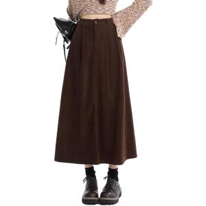 imageIDEASLANXUN Womens Fall Winter Corduroy Skirt High Elastic Waisted Aline Pleated Long Maxi SkirtCoffee