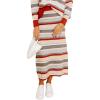 imageIDEALSANXUN Womens Striped Sweater Skirt Fall Winter High Waisted Pencil Midi Long SkirtOrange