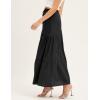 imageIDEALSANXUN Linen Skirts for Women Spring Summer A Line Elastic High Waisted Casual Drawstring Flowy Tiered Midi SkirtBlack