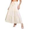 imageIDEALSANXUN Linen Skirts for Women Spring Summer A Line Elastic High Waisted Casual Drawstring Flowy Tiered Midi SkirtBeige