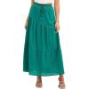 imageIDEALSANXUN Linen Skirts for Women Spring Summer A Line Elastic High Waisted Casual Drawstring Flowy Tiered Midi SkirtGreen