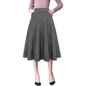 imageIDEALSANXUN Plaid Skirts for Womens Fall Winter High Waist Aline Pleated Midi SkirtsBlack