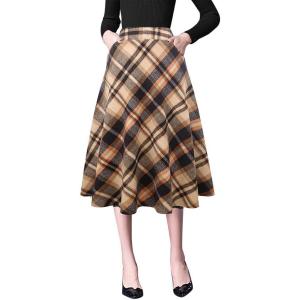 imageIDEALSANXUN Plaid Skirts for Womens Fall Winter High Waist Aline Pleated Midi SkirtsBrown