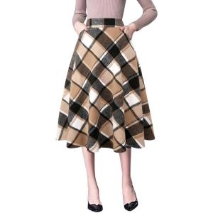 imageIDEALSANXUN Plaid Skirts for Womens Fall Winter High Waist Aline Pleated Midi SkirtsBrown New
