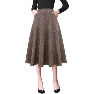 imageIDEALSANXUN Plaid Skirts for Womens Fall Winter High Waist Aline Pleated Midi SkirtsCoffee
