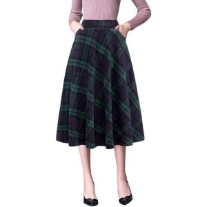imageIDEALSANXUN Plaid Skirts for Womens Fall Winter High Waist Aline Pleated Midi SkirtsGreen
