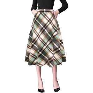 imageIDEALSANXUN Plaid Skirts for Womens Fall Winter High Waist Aline Pleated Midi SkirtsNew Green