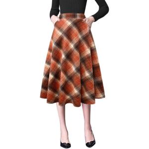 imageIDEALSANXUN Plaid Skirts for Womens Fall Winter High Waist Aline Pleated Midi SkirtsOrange