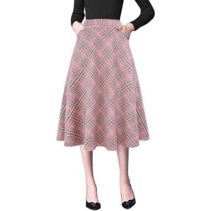 imageIDEALSANXUN Plaid Skirts for Womens Fall Winter High Waist Aline Pleated Midi SkirtsPink