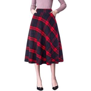 imageIDEALSANXUN Plaid Skirts for Womens Fall Winter High Waist Aline Pleated Midi SkirtsPlaid Red