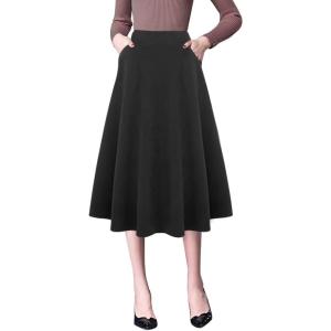 imageIDEALSANXUN Plaid Skirts for Womens Fall Winter High Waist Aline Pleated Midi SkirtsPure Black