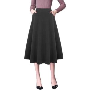 imageIDEALSANXUN Plaid Skirts for Womens Fall Winter High Waist Aline Pleated Midi SkirtsPure Dark Grey