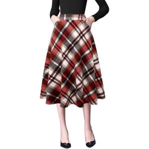 imageIDEALSANXUN Plaid Skirts for Womens Fall Winter High Waist Aline Pleated Midi SkirtsWine