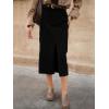 imageIDEALSANXUN Womens Corduroy Skirt Fall Winter High Waisted Bodycon Midi Pencil Skirt with Front SlitBlack