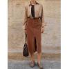 imageIDEALSANXUN Womens Corduroy Skirt Fall Winter High Waisted Bodycon Midi Pencil Skirt with Front SlitBrown