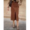 imageIDEALSANXUN Womens Corduroy Skirt Fall Winter High Waisted Bodycon Midi Pencil Skirt with Front SlitBrown