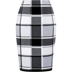 imageIDEALSANXUN Womens Knee Length Plaid Skirt Fall Winter High Waisted Bodycon Pencil Sweater SkirtGrey