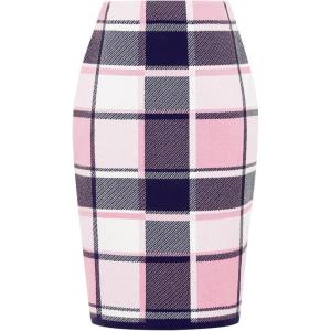 imageIDEALSANXUN Womens Knee Length Plaid Skirt Fall Winter High Waisted Bodycon Pencil Sweater SkirtPink