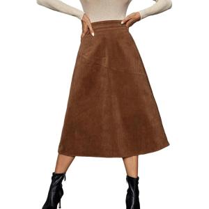 imageIDEALSANXUN Womens Corduroy Skirt Fall Winter High Waisted A Line Midi SkirtBrown