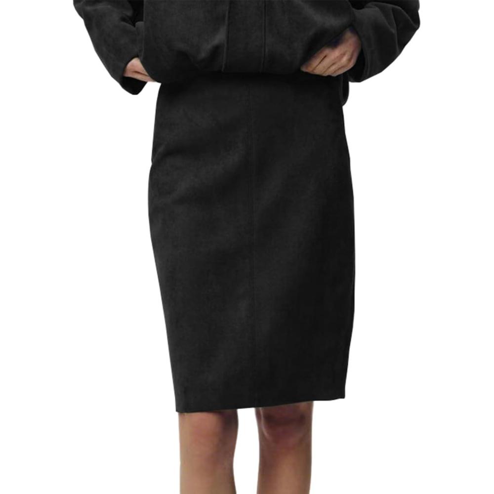 imageIDEALSANXUN Womens Suede Skirt Fall Winter High Waisted Knee Length Pencil SkirtBlack