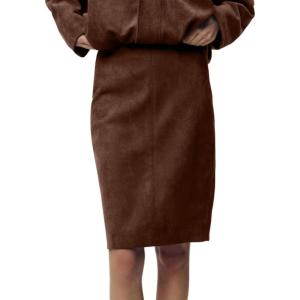 imageIDEALSANXUN Womens Suede Skirt Fall Winter High Waisted Knee Length Pencil SkirtCoffee