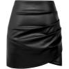 imageIDEALSANXUN Leather Skirts for Women Faux Leather High Waisted Pencil Warp Bodycon Asymmetrical Ruched Mini SkirtBlack