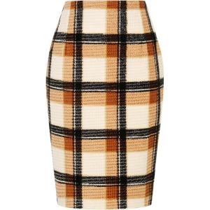 imageIDEALSANXUN Womens Corduroy Plaid Skirt Fall Winter High Waisted Knee Length SkirtsBlackcamel
