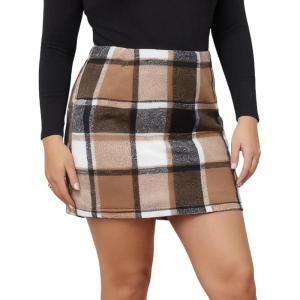 imageIDEALSANXUN Womens Plus Size Plaid Skirts Fall Winter High Waisted Cute Wool Flannel Mini SkirtBrown New