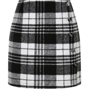 imageIDEALSANXUN Womens Wool Plaid Skirt Fall Winter High Waisted Button Pencil Mini SkirtBlackwhite
