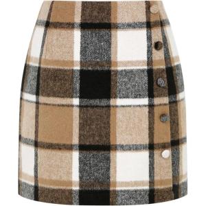imageIDEALSANXUN Womens Wool Plaid Skirt Fall Winter High Waisted Button Pencil Mini SkirtBrown New