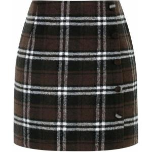 imageIDEALSANXUN Womens Wool Plaid Skirt Fall Winter High Waisted Button Pencil Mini SkirtCoffee