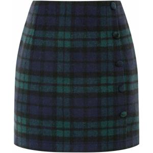 imageIDEALSANXUN Womens Wool Plaid Skirt Fall Winter High Waisted Button Pencil Mini SkirtGreen