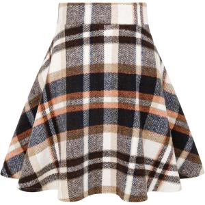 imageIDEALSANXUN Womens Plaid Skirt Fall Winter High Waisted A Line Pleated Mini SkirtBrown