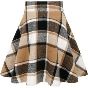 imageIDEALSANXUN Womens Plaid Skirt Fall Winter High Waisted A Line Pleated Mini SkirtBrown New