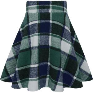 imageIDEALSANXUN Womens Plaid Skirt Fall Winter High Waisted A Line Pleated Mini SkirtGreen New