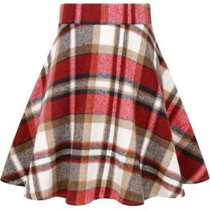 imageIDEALSANXUN Womens Plaid Skirt Fall Winter High Waisted A Line Pleated Mini SkirtWine