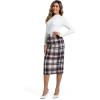 imageIDEALSANXUN Womens Midi Plaid Skirt Fall Winter High Waisted Pencil Skirt with Back SlitBrown