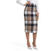 imageIDEALSANXUN Womens Midi Plaid Skirt Fall Winter High Waisted Pencil Skirt with Back SlitBrown New