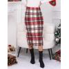 imageIDEALSANXUN Womens Midi Plaid Skirt Fall Winter High Waisted Pencil Skirt with Back SlitWine