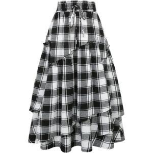 imageIDEALSANXUN Womens Long Plaid Skirts High Waisted A Line Renaissance Maxi Skirt with PocketsBlackwhite