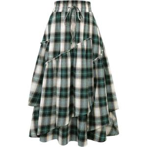 imageIDEALSANXUN Womens Long Plaid Skirts High Waisted A Line Renaissance Maxi Skirt with PocketsGreen 01