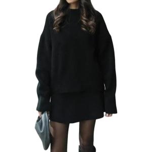 imageIDEALSANXUN Womens Sweater Skirt Sets Cozy Fall Fashion Winter Clothing 2 Piece SetsBlack
