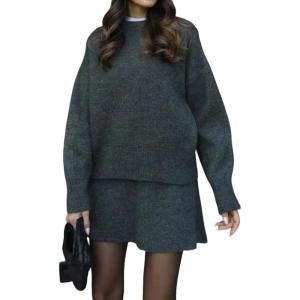 imageIDEALSANXUN Womens Sweater Skirt Sets Cozy Fall Fashion Winter Clothing 2 Piece SetsDark Grey